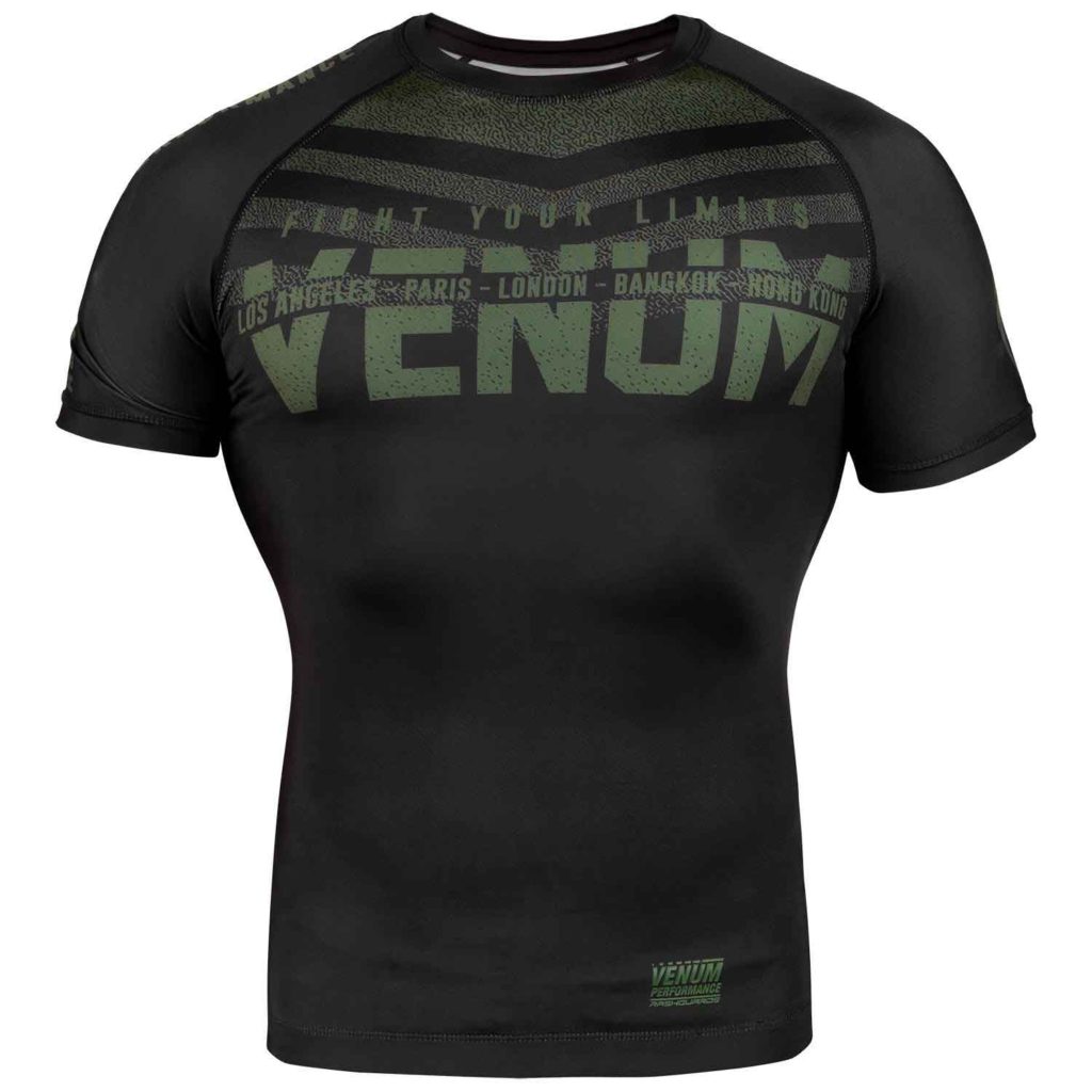 VENUM/ヴェナム SIGNATURE RASHGUARD SHORT SLEEVES／シグネイチャー ラッシュガード ショート（黒／カーキ）