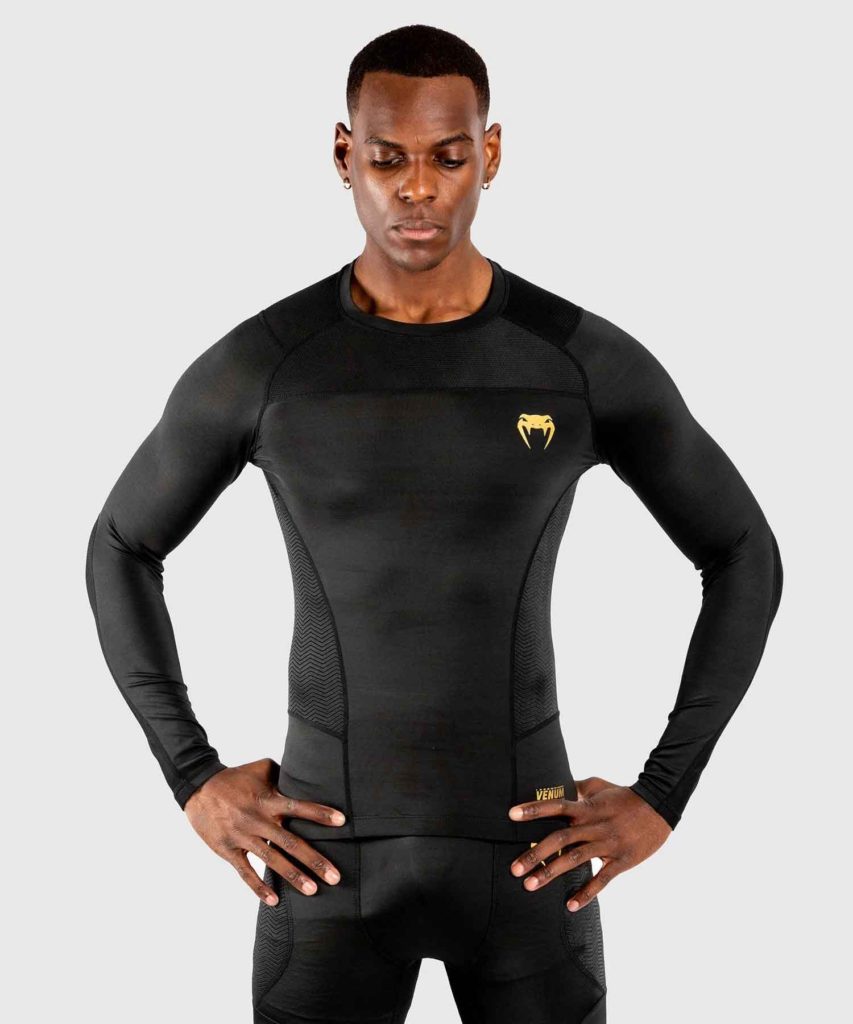 VENUM/ヴェナム G-FIT RASHGUARD LONG SLEEVES/G-フィット ラッシュガード ロングスリーブ(黒/ゴールド)