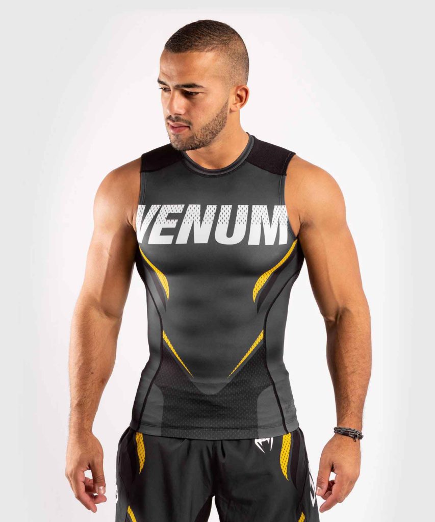 VENUM/ヴェナム VENUM×ONE FC IMPACT RASHGUARD SLEEVELESS／VENUM×ONE FC インパクト ラッシュガード スリーブレス（グレー／黒／イエロー）