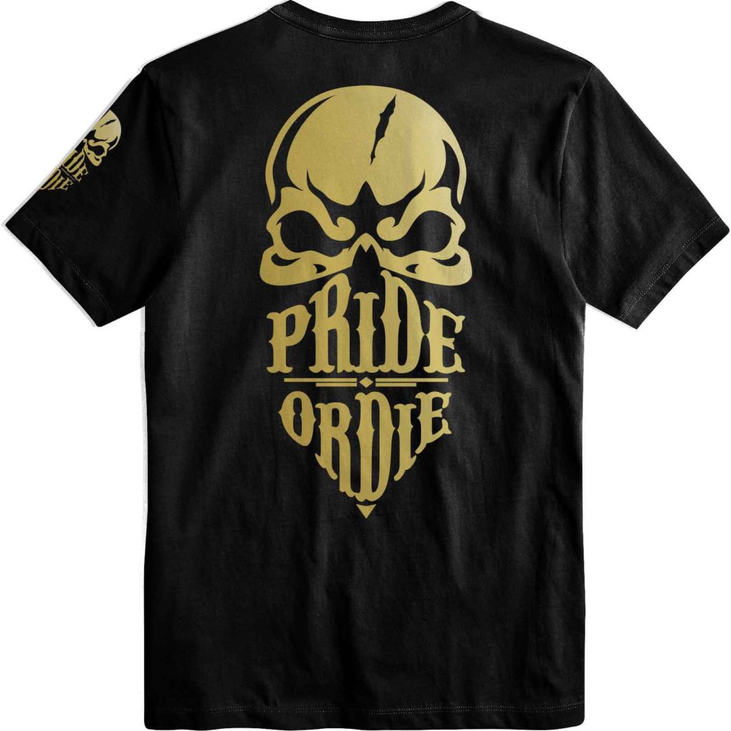 PRiDEorDiE／プライド オア ダイ　　 
 RECKLESS Gold T-Shirt／レックレス Tシャツ（黒／ゴールド）