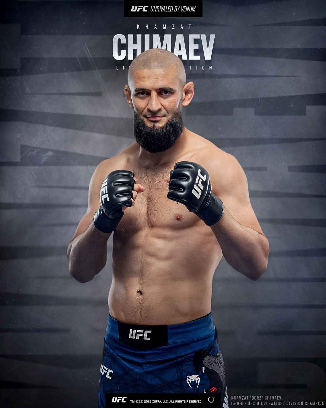 UFC Unrivaled by Venum Men’s Blue Khamzat Chimaev Long Fit Fight Short／限定版UFCアンライバルド by ヴェナム メンズ カムザット・チマエフ ロングフィット ファイトショーツ