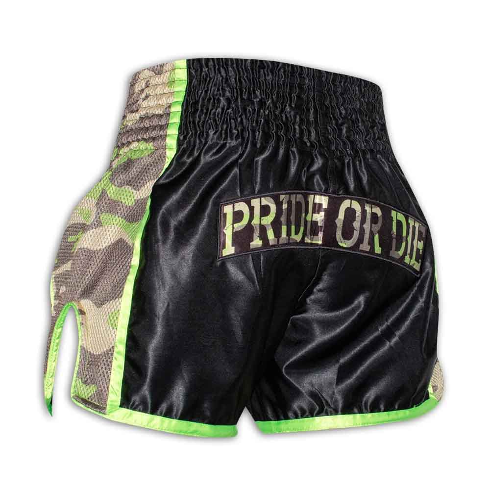 PRIDE OR DIE(PRiDEorDiE)／プライド オア ダイ　ムエタイショーツ　　RAW TRAINING CAMP Muay Thai Shorts Jungle Camo／ロウ トレーニングキャンプ ムエタイショーツ（ジャングルカモ）