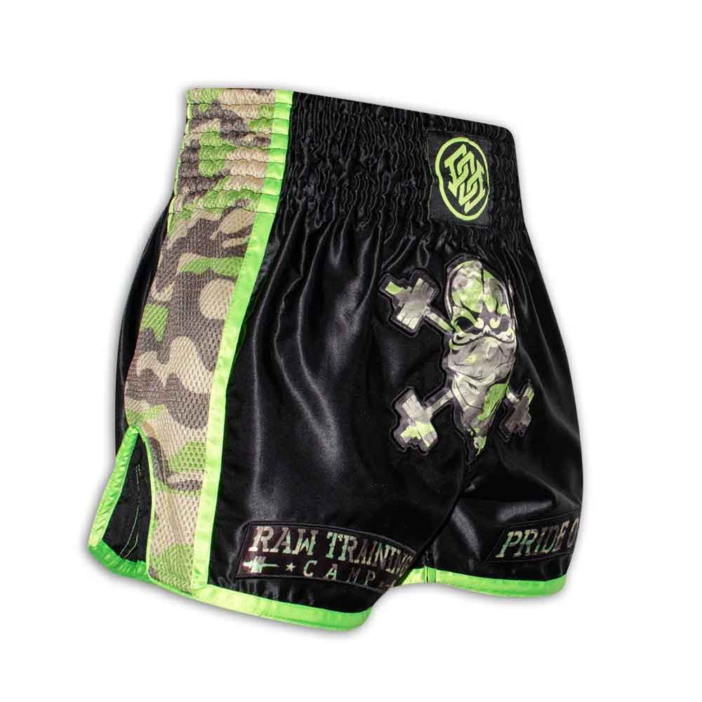 PRIDE OR DIE(PRiDEorDiE)／プライド オア ダイ　ムエタイショーツ　　RAW TRAINING CAMP Muay Thai Shorts Jungle Camo／ロウ トレーニングキャンプ ムエタイショーツ（ジャングルカモ）