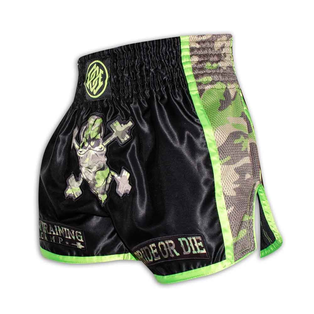 PRIDE OR DIE(PRiDEorDiE)／プライド オア ダイ　ムエタイショーツ　　RAW TRAINING CAMP Muay Thai Shorts Jungle Camo／ロウ トレーニングキャンプ ムエタイショーツ（ジャングルカモ）