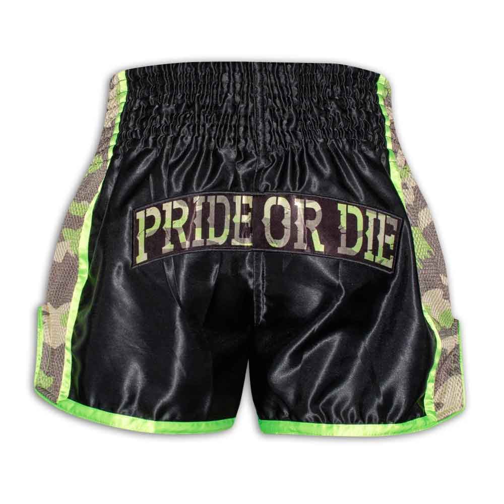 PRIDE OR DIE(PRiDEorDiE)／プライド オア ダイ　ムエタイショーツ　　RAW TRAINING CAMP Muay Thai Shorts Jungle Camo／ロウ トレーニングキャンプ ムエタイショーツ（ジャングルカモ）