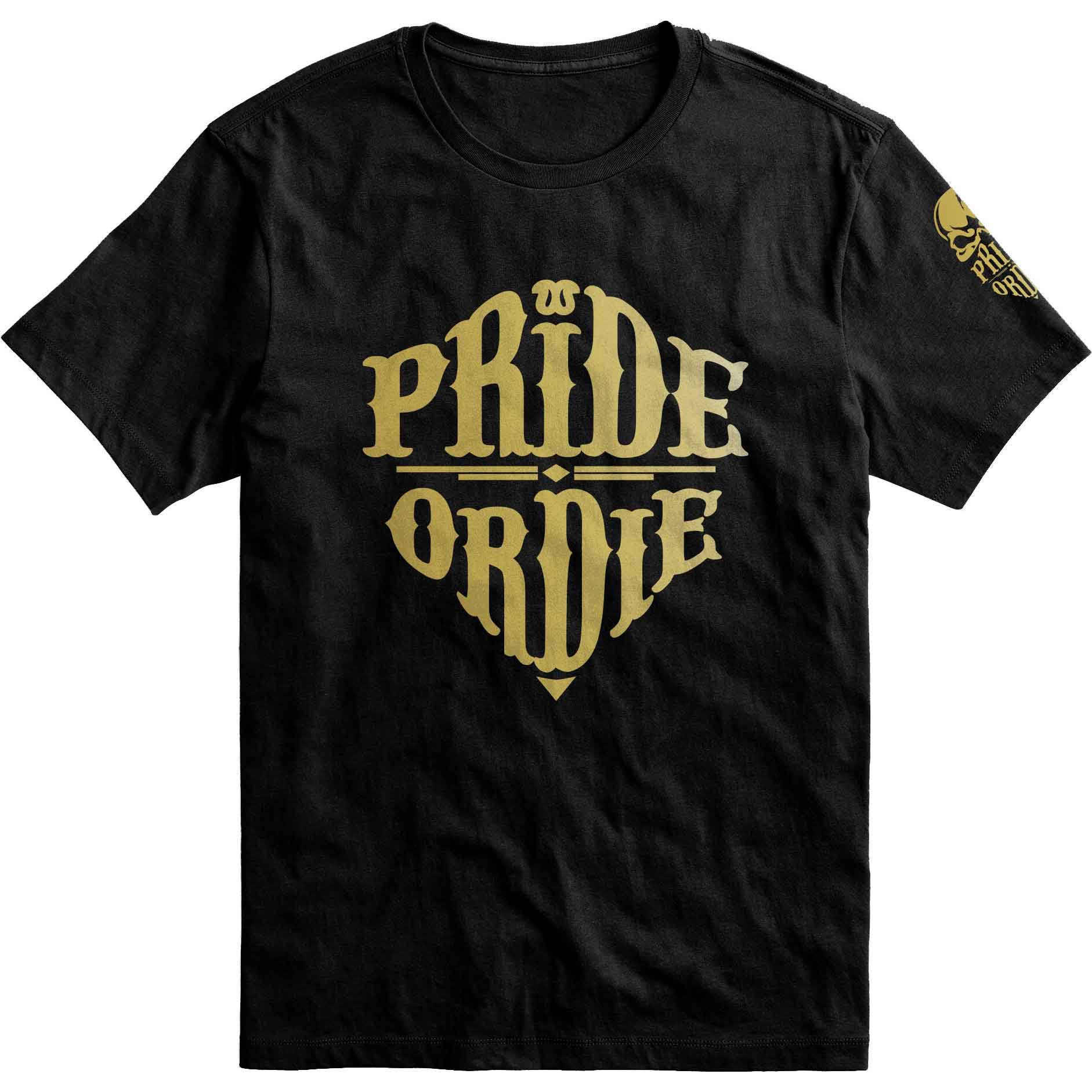 PRIDE OR DIE(PRiDEorDiE)／プライド オア ダイ　Tシャツ　　RECKLESS Gold T-Shirt／レックレス Tシャツ（黒／ゴールド）