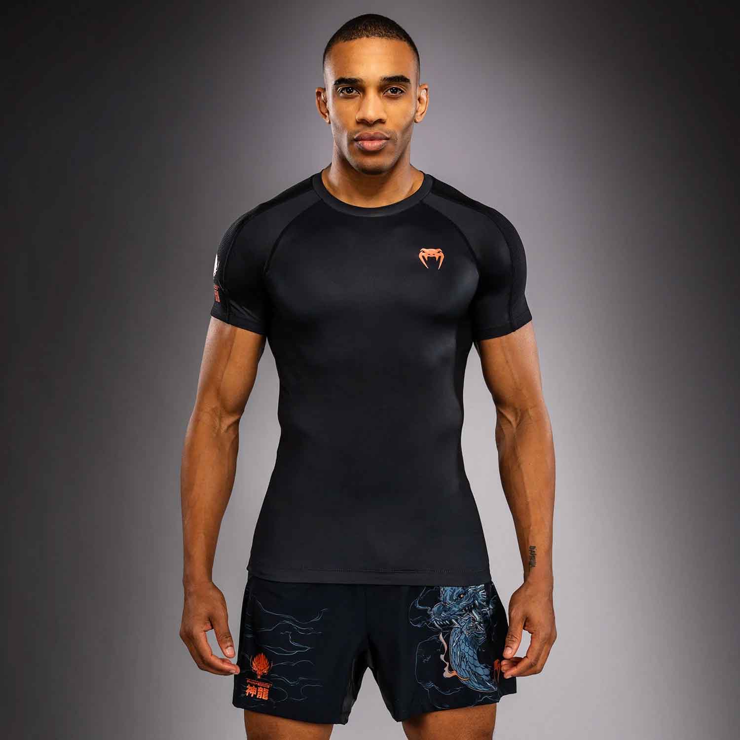 Thunder Dragon Short Sleeves Rashguard／サンダー ドラゴン ショートスリーブ ラッシュガード（黒／オレンジ）