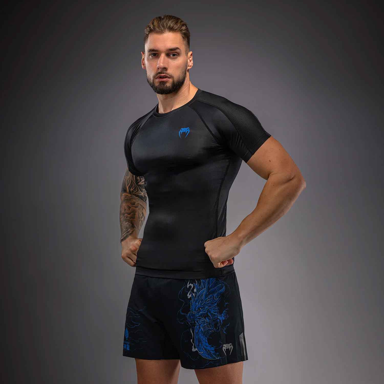 Thunder Dragon Short Sleeves Rashguard／サンダー ドラゴン ショートスリーブ ラッシュガード（黒／ブルー）