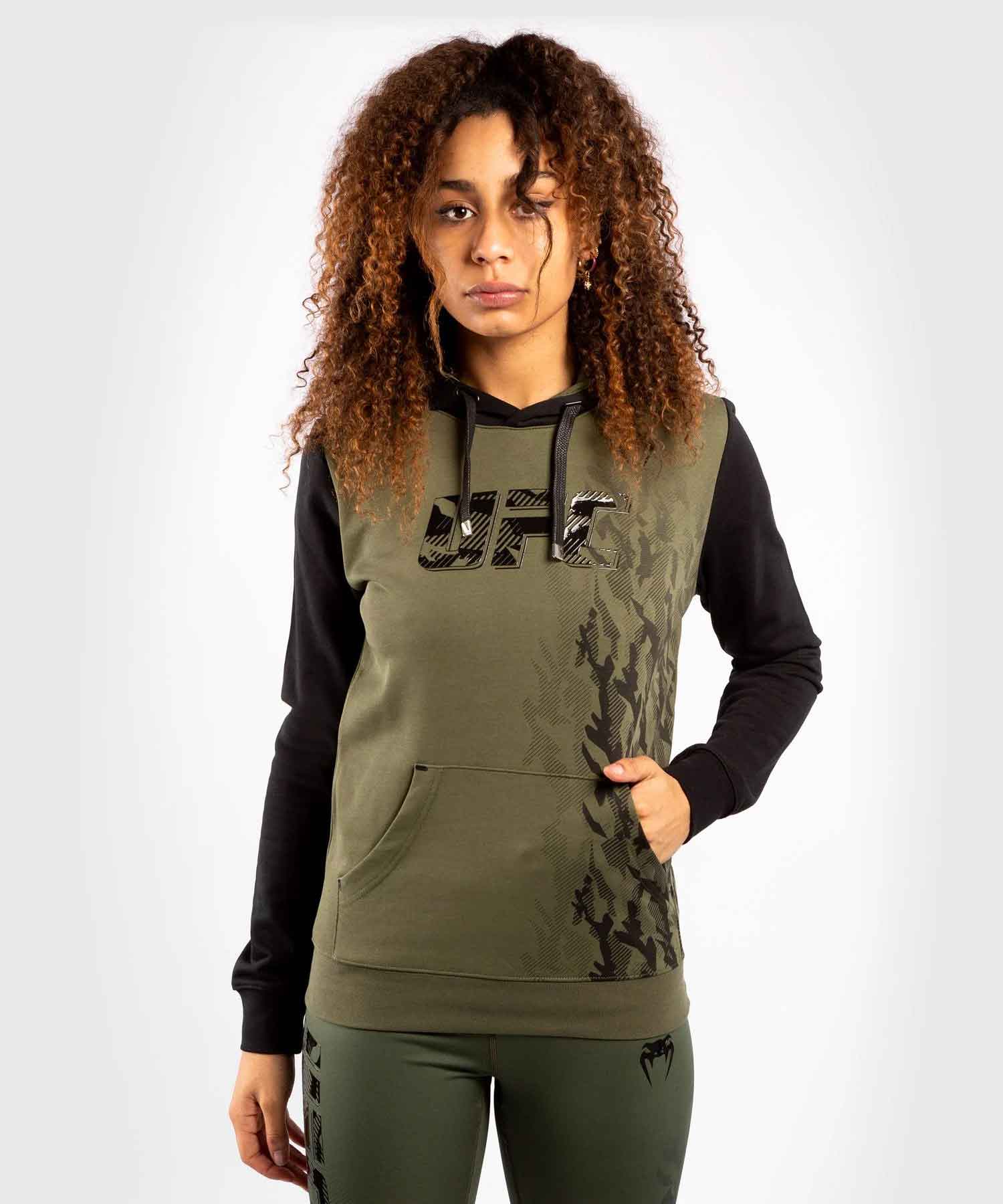 UFC VENUM AUTHENTIC FIGHT WEEK WOMEN'S PULLOVER HOODIE／UFC オーセンティック ファイトウィーク レディース プルオーバー フーディー（パーカー）カーキ／黒