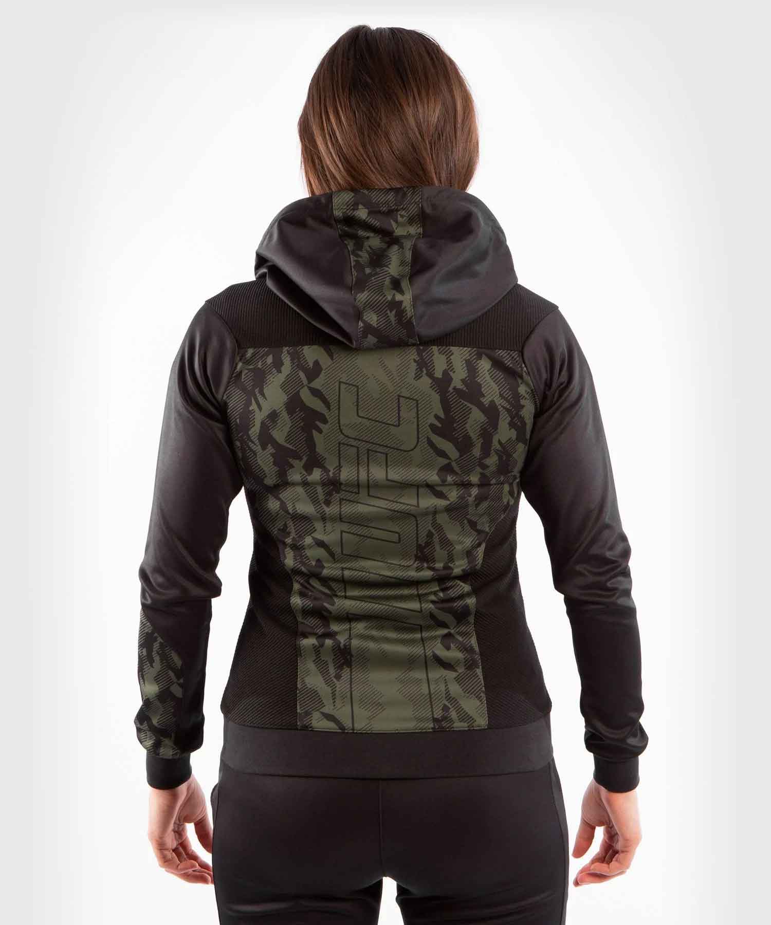 VENUM WOMEN／レディース　パーカー　　UFC VENUM AUTHENTIC FIGHT WEEK WOMEN'S ZIP HOODIE／UFC VENUM オーセンティック ファイトウィーク レディース ジップ フーディー（パーカー）カーキ／黒