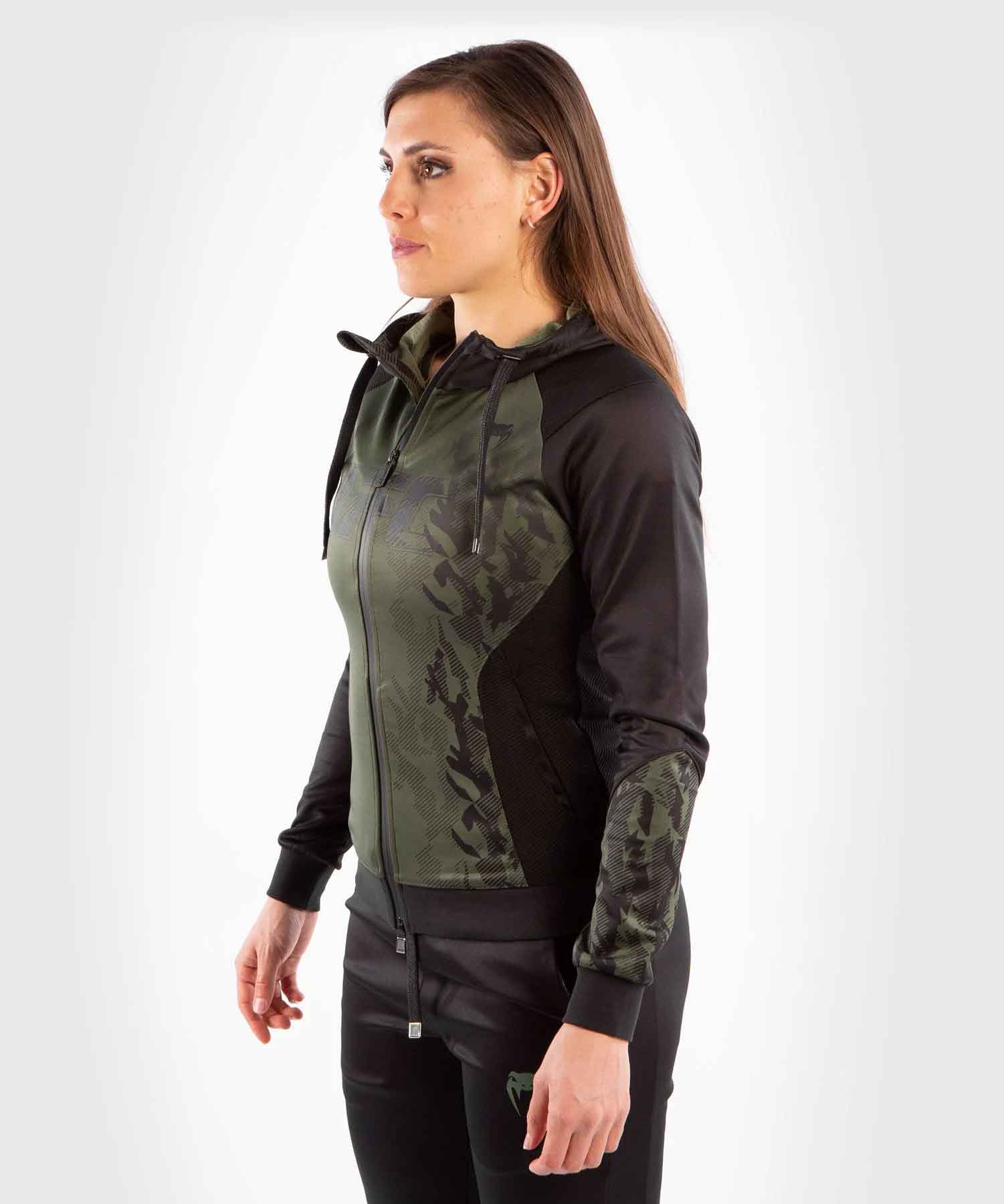 VENUM WOMEN／レディース　パーカー　　UFC VENUM AUTHENTIC FIGHT WEEK WOMEN'S ZIP HOODIE／UFC VENUM オーセンティック ファイトウィーク レディース ジップ フーディー（パーカー）カーキ／黒