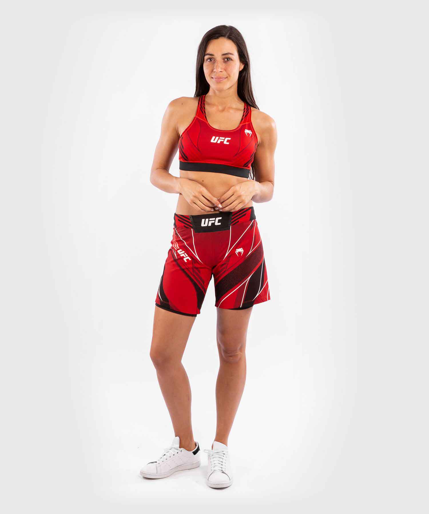 VENUM WOMEN／レディース　ファイトショーツ　　UFC VENUM AUTHENTIC FIGHT NIGHT WOMEN'S SHORTS LONG FIT／UFC VENUM オーセンティック ファイトナイト レディース ショーツ ロングフィット（レッド／黒）