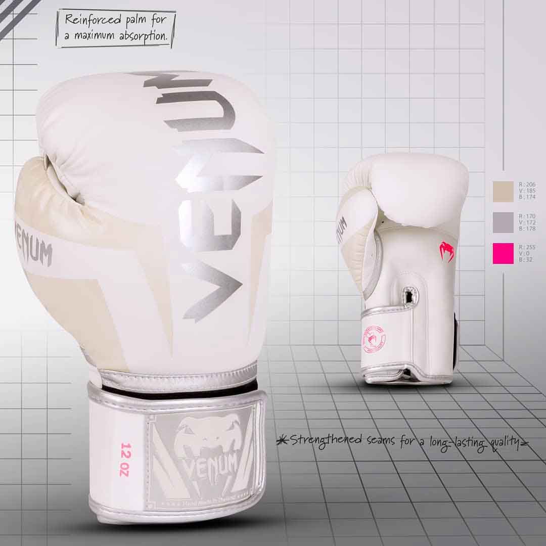 VENUM／ヴェナム　ボクシンググローブ　　ELITE BOXING GLOVES／エリート ボクシンググローブ（マットホワイト／シルバー）