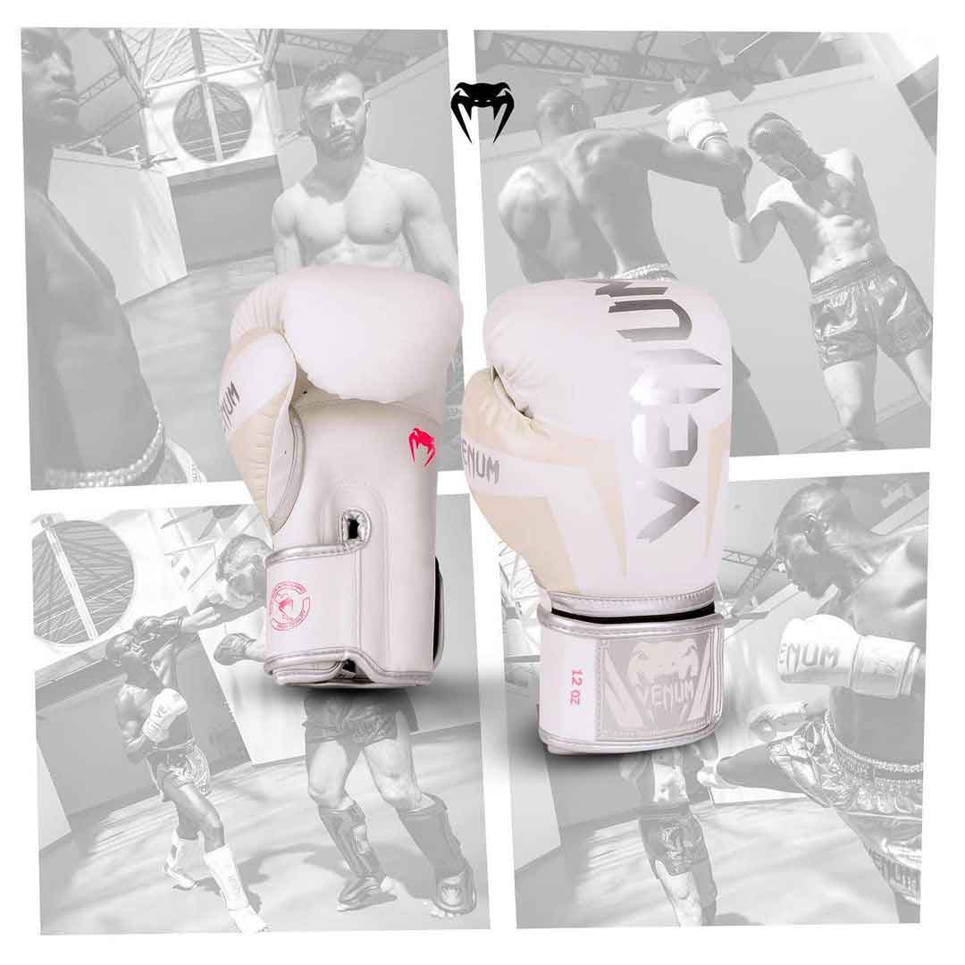 VENUM／ヴェナム　ボクシンググローブ　　ELITE BOXING GLOVES／エリート ボクシンググローブ（マットホワイト／シルバー）