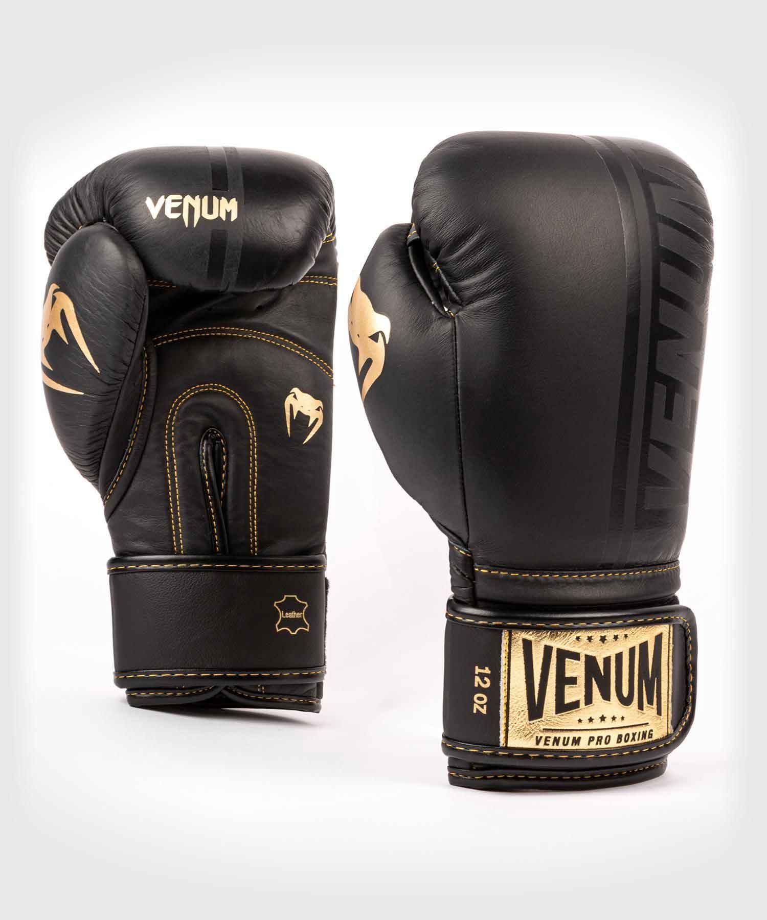 VENUM／ヴェナム　ボクシンググローブ　　SHIELD PRO BOXING GLOVES VELCRO／シールド プロボクシンググローブ ベルクロ（マットブラック／ゴールド）