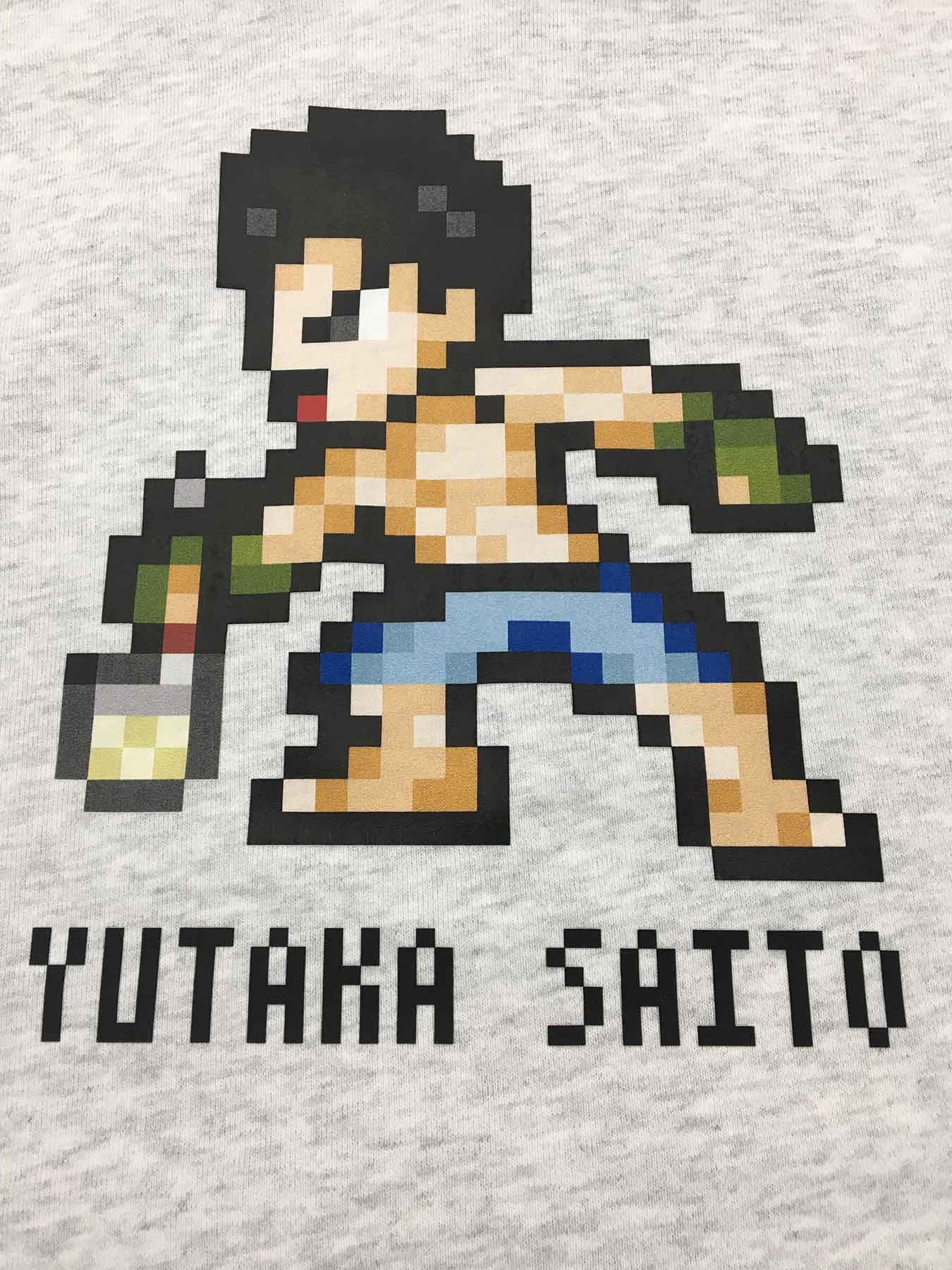 Tri-Fight／トライファイト　　YUTAKA SAITO PIXCEL ART HOODIE／斎藤裕 ピクセル アート（ドット絵） フーディー（ライトグレーアッシュ）