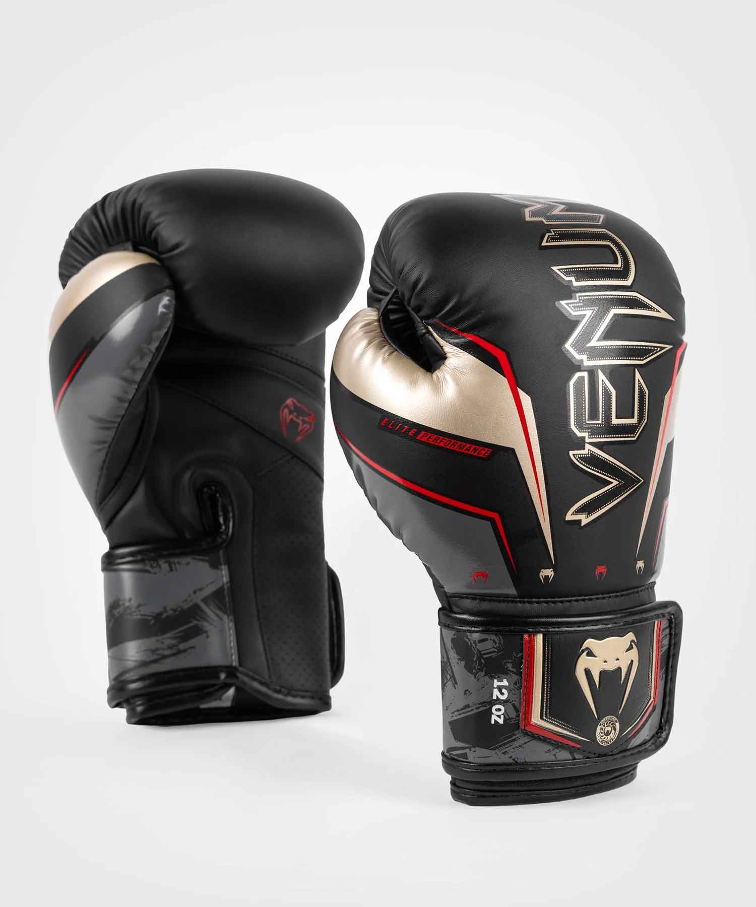 VENUM／ヴェナム　ボクシンググローブ　　Elite Evo Boxing Gloves／エリート エヴォ ボクシンググローブ（黒／ゴールド／レッド）