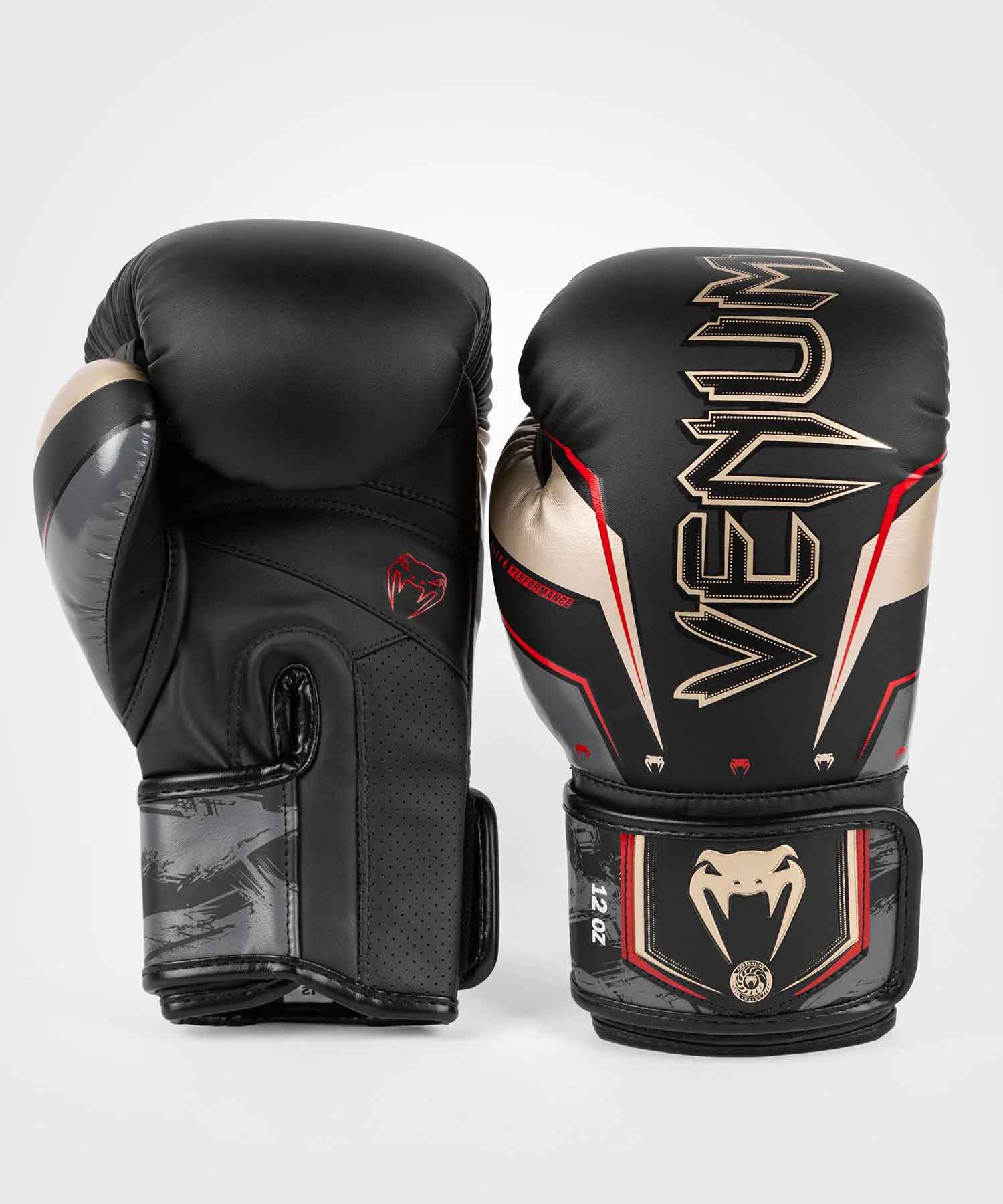 VENUM／ヴェナム　ボクシンググローブ　　Elite Evo Boxing Gloves／エリート エヴォ ボクシンググローブ（黒／ゴールド／レッド）