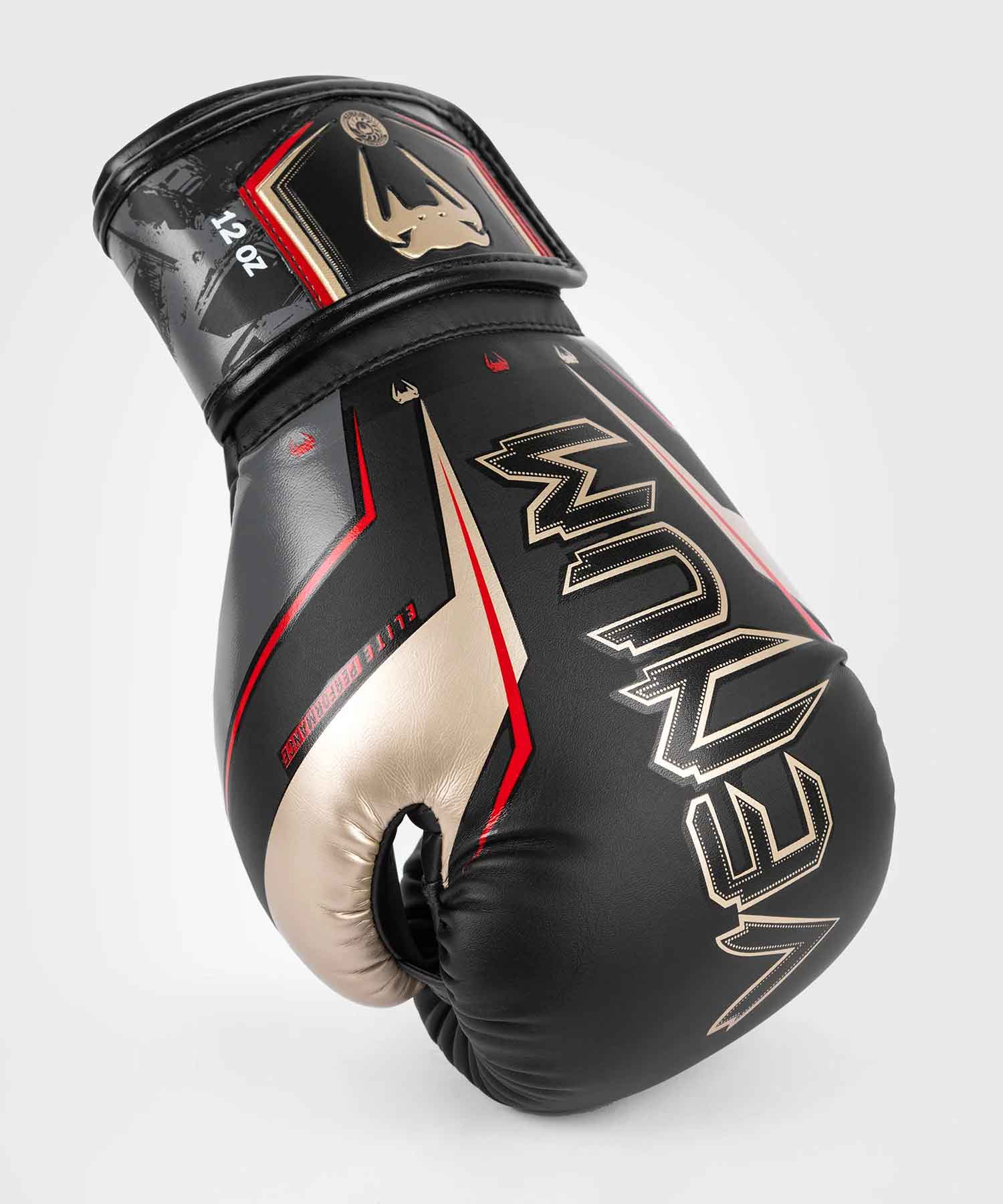 VENUM／ヴェナム　ボクシンググローブ　　Elite Evo Boxing Gloves／エリート エヴォ ボクシンググローブ（黒／ゴールド／レッド）