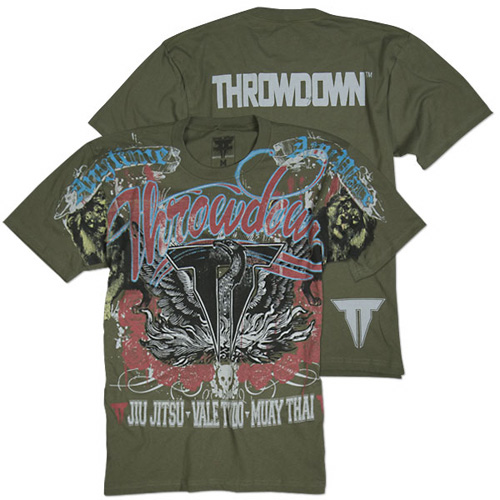 総合格闘技MMAブランド／その他　Tシャツ　　THROWDOWN／スローダウン　Anvil Kingdom アーミーグリーン（クイントン・“ランペイジ”・ジャクソン着用モデル）